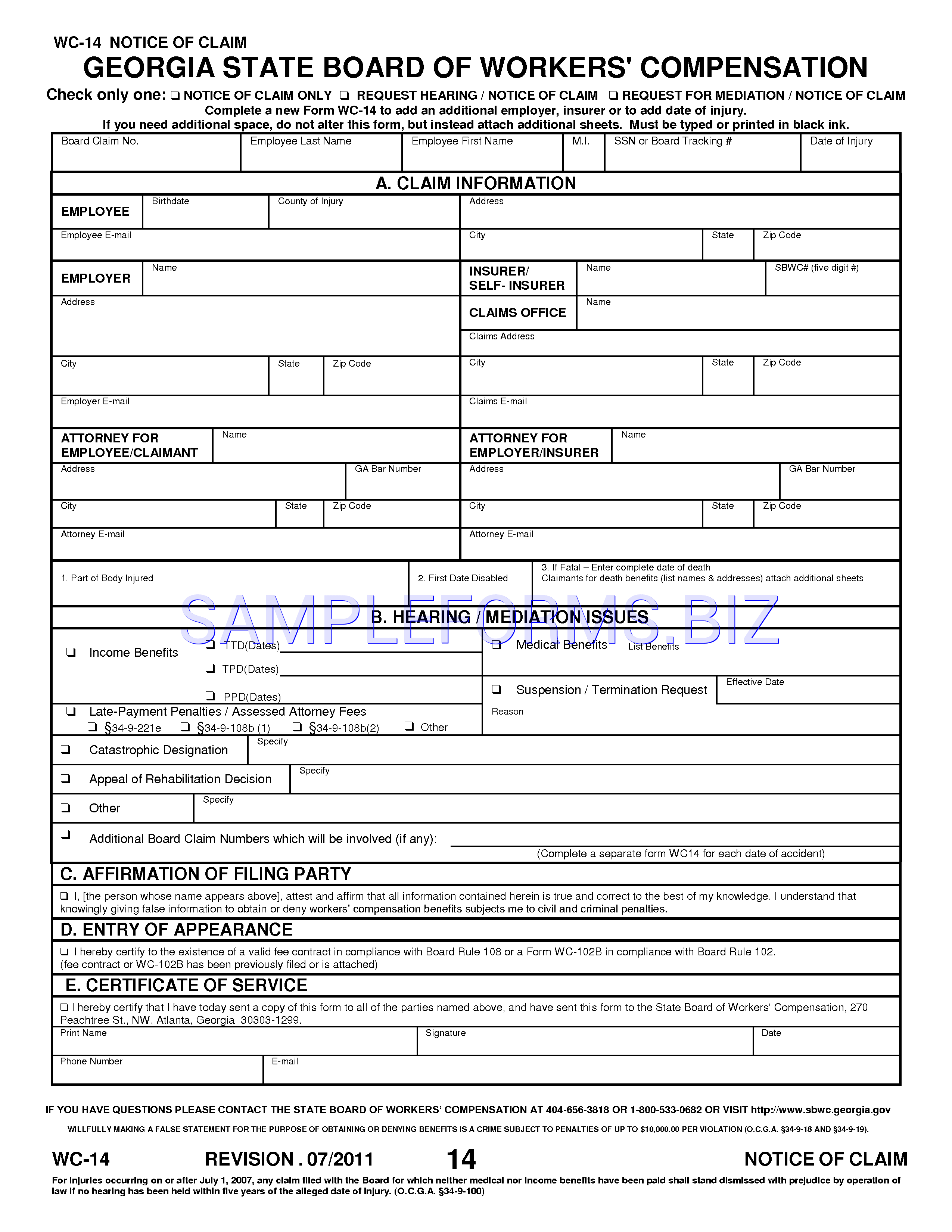 Preview free downloadable Georgia Notice of Claim Form in PDF (page 1)